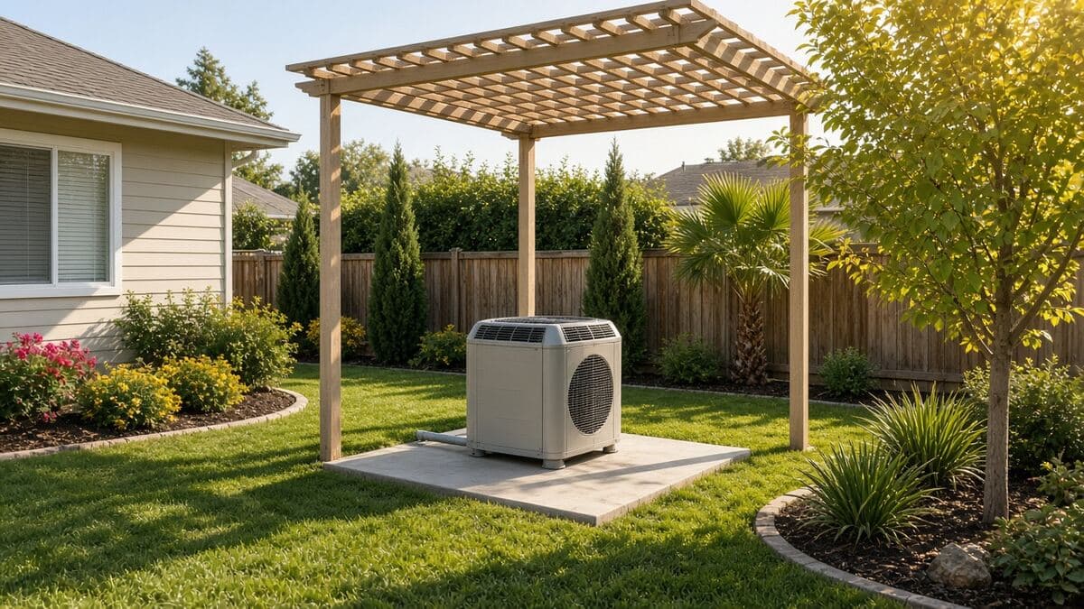 Shade Structure Over AC Condenser in 104°F Heat